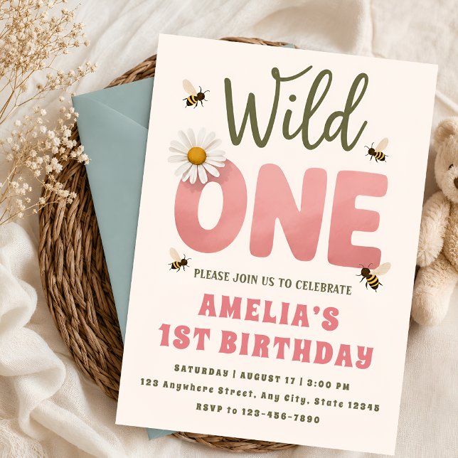 Invitación de cumpleaños número uno con tema flora (Subido por el creador)