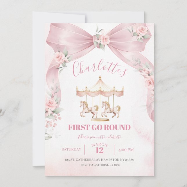 Invitación de cumpleaños número uno Coquette Carou (Anverso)