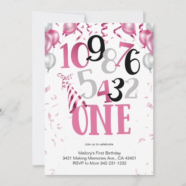 Invitación de cumpleaños número uno: cuenta regres (Anverso)