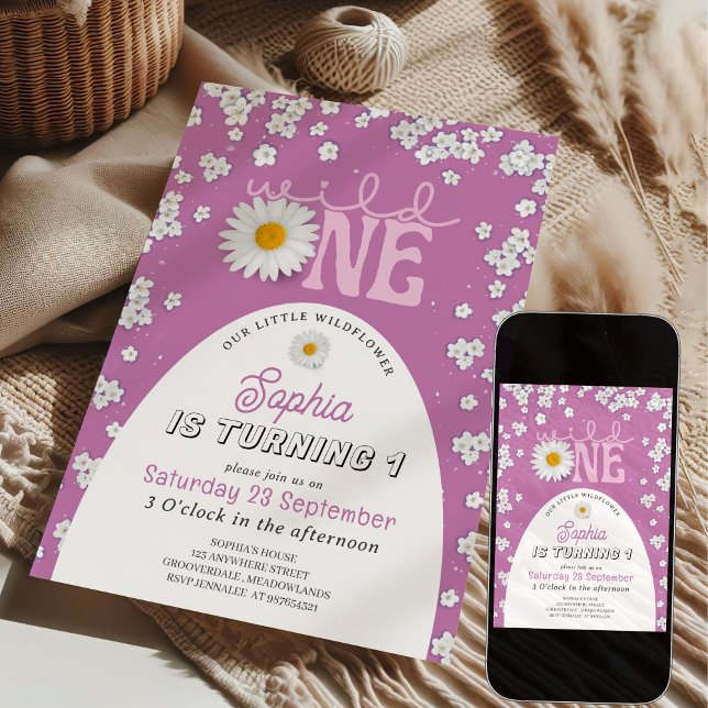 Invitación de cumpleaños número uno Daisy Wild One (Subido por el creador)