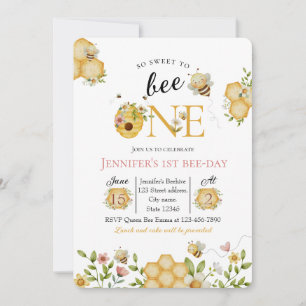Invitación de cumpleaños número uno de abeja acuar