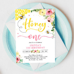 Invitación de cumpleaños número uno de abeja de mi