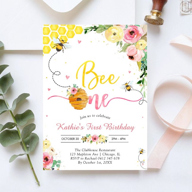 Invitación de cumpleaños número uno de abeja de mi (Subido por el creador)