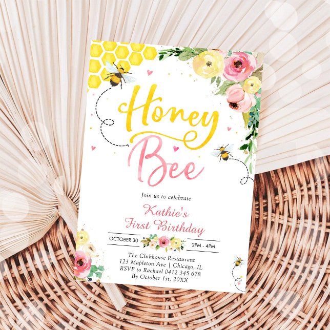 Invitación de cumpleaños número uno de abeja Honey (Subido por el creador)