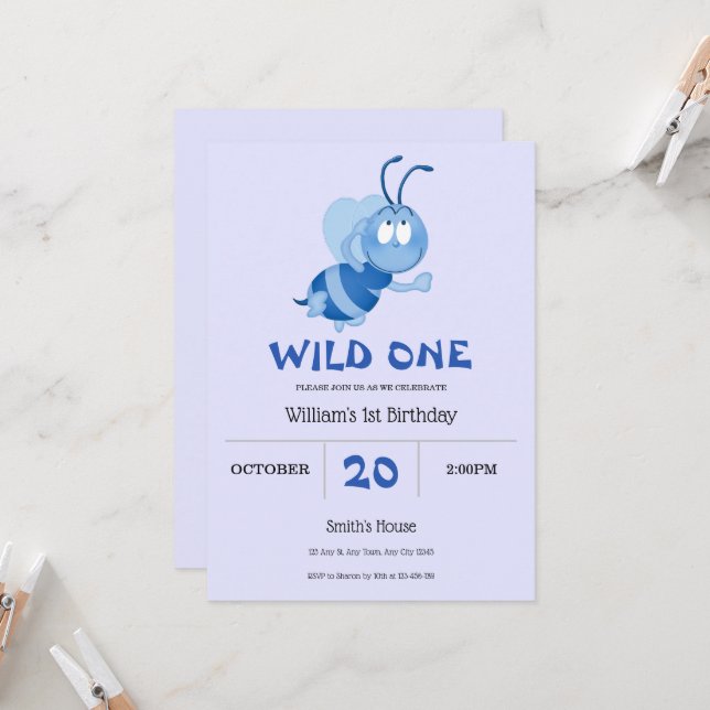 Invitación de cumpleaños número uno de Abejorro Az (Anverso/Reverso In Situ)