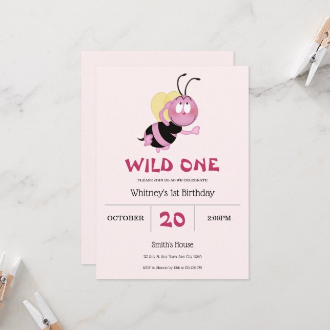 Invitación de cumpleaños número uno de Abejorro Ro (Anverso/Reverso In Situ)