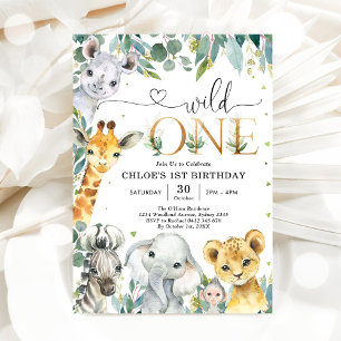 Invitación de cumpleaños número uno de animales de