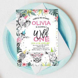 Invitación de cumpleaños número uno de animales de