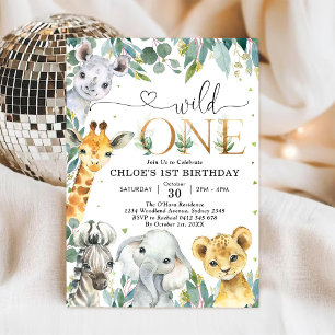 Invitación de cumpleaños número uno de animales de