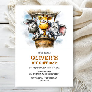 Invitación de cumpleaños número uno de Animales de