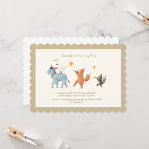 Invitación de cumpleaños número uno de animales de