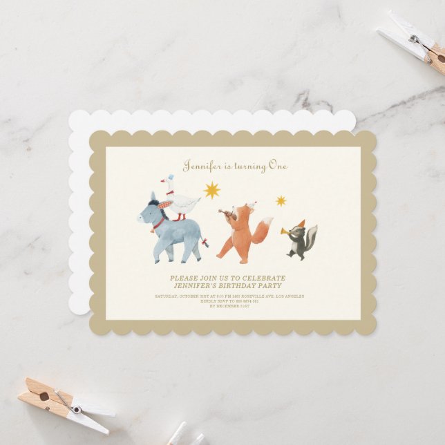 Invitación de cumpleaños número uno de animales de (Anverso/Reverso In Situ)