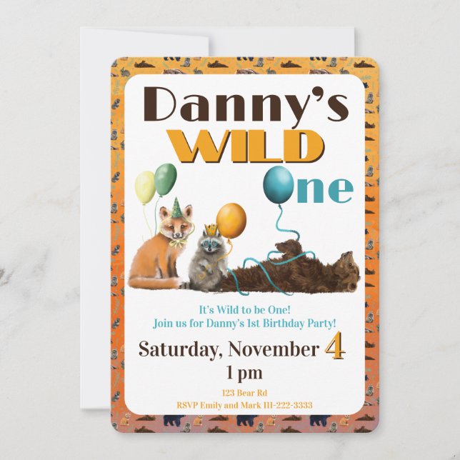 Invitación de Cumpleaños Número Uno de Animales Wi (Anverso)