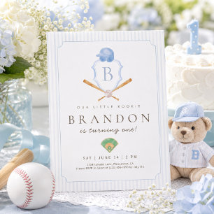 invitación de cumpleaños número uno de béisbol azu