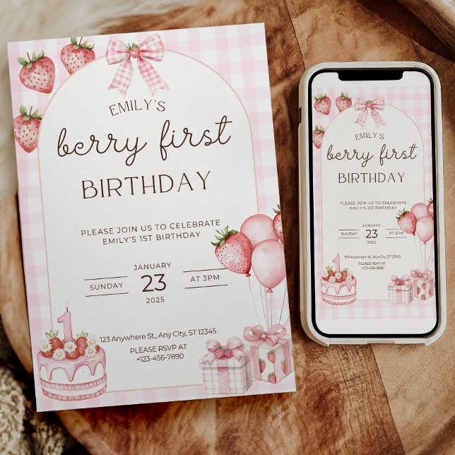 Invitación de cumpleaños número uno de Berry con c (Subido por el creador)
