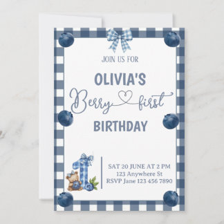 Invitación de cumpleaños número uno de Blue Berry 