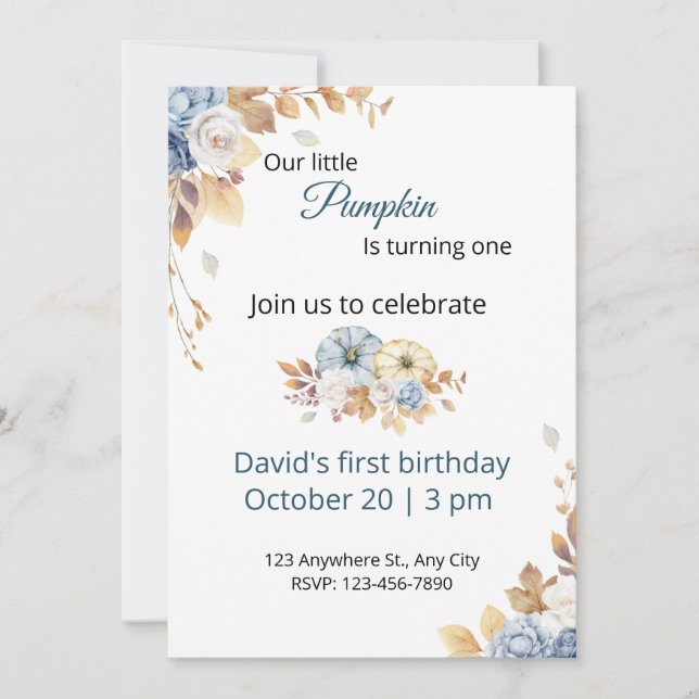 Invitación de cumpleaños número uno de Boho Blue L (Anverso)
