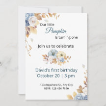 Invitación de cumpleaños número uno de Boho Blue L