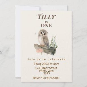 Invitación de cumpleaños número uno de búho del bo