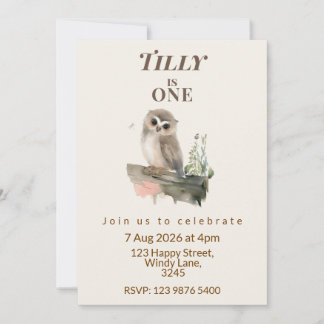 Invitación de cumpleaños número uno de búho del bo