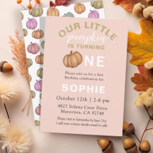 Invitación de cumpleaños número uno de calabaza co