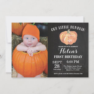 Invitación de cumpleaños número uno de calabaza en