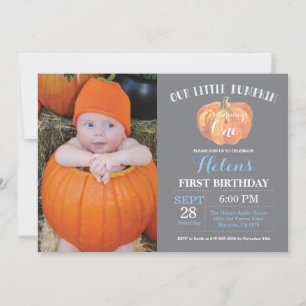 Invitación de cumpleaños número uno de calabaza gr