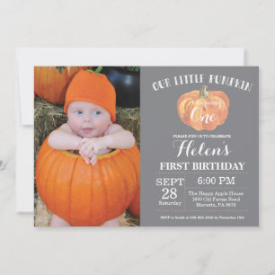 Invitación de cumpleaños número uno de calabaza gr