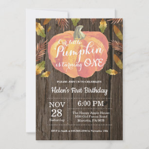 Invitación de cumpleaños número uno de calabaza rú