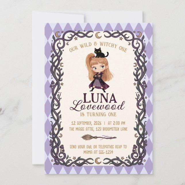 Invitación de cumpleaños número uno de Chibi Witch (Anverso)