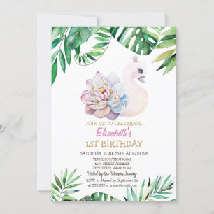 Invitación de cumpleaños número uno de cisne bebé