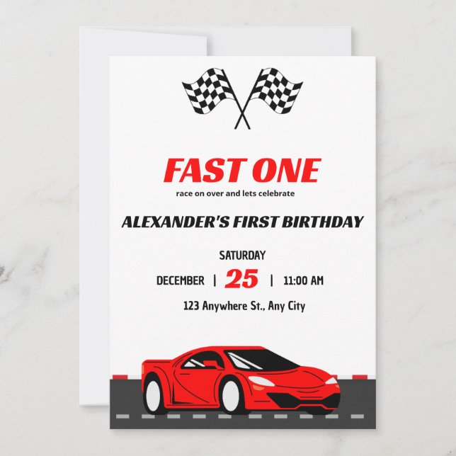 Invitación de cumpleaños número uno de coche de ca (Anverso)