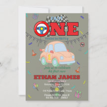 Invitación de cumpleaños número uno de coche lindo