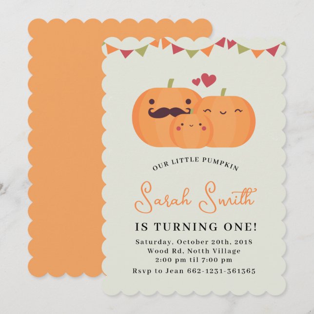 Invitación de cumpleaños número uno de Cute Little (Anverso / Reverso)