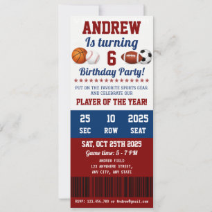 Invitación de cumpleaños número uno de deporte All