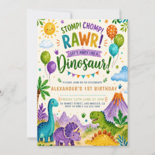 Invitación de cumpleaños número uno de dinosaurio