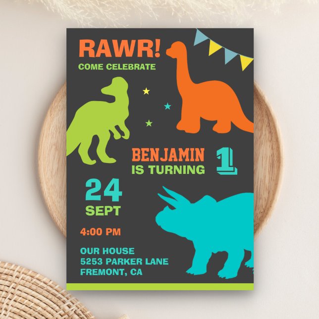 Invitación de cumpleaños número uno de dinosaurio  (Subido por el creador)