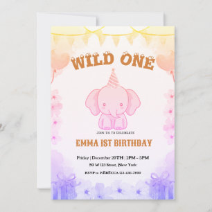 Invitación de cumpleaños número uno de elefante li