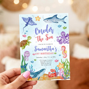 Invitación de cumpleaños número uno de fiesta bajo
