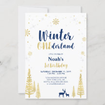 Invitación de cumpleaños número uno de Gold Winter