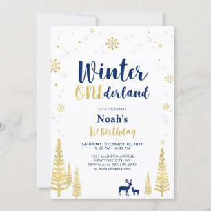 Invitación de cumpleaños número uno de Gold Winter
