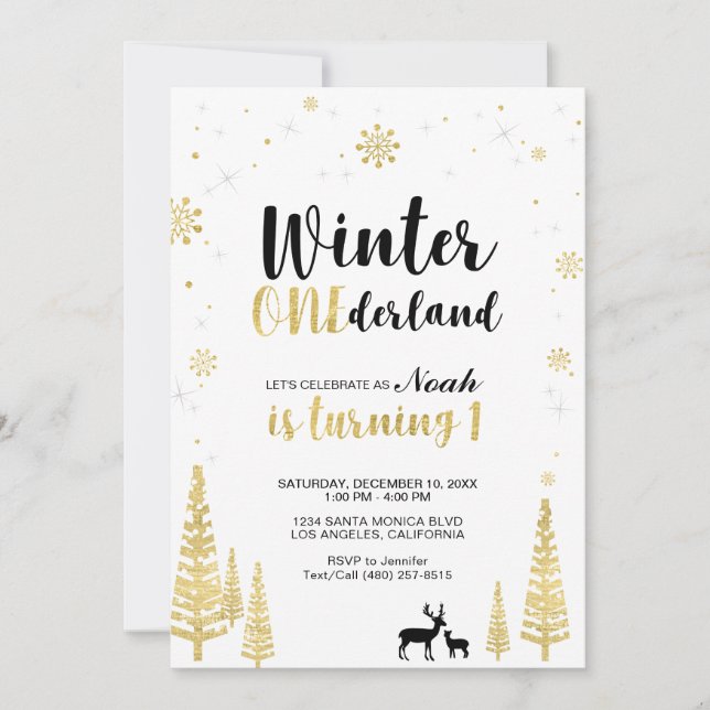 Invitación de cumpleaños número uno de Gold Winter (Anverso)