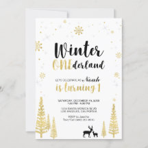 Invitación de cumpleaños número uno de Gold Winter