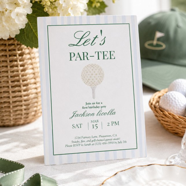 Invitación de cumpleaños número uno de golf 'Blue  (Subido por el creador)