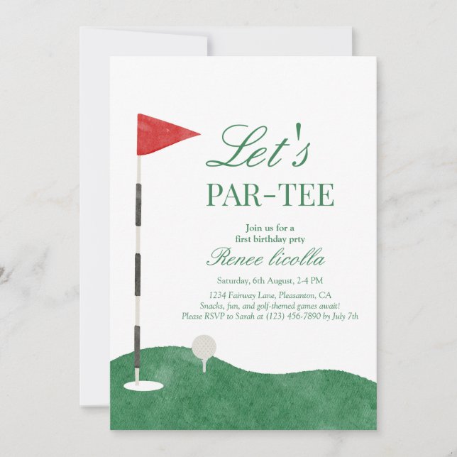 Invitación de cumpleaños número uno de golf Green  (Anverso)