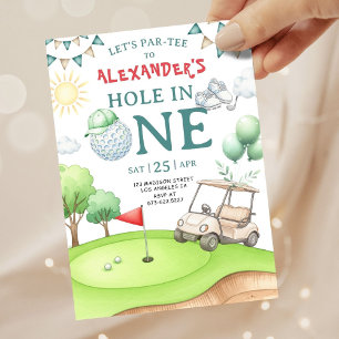 Invitación de cumpleaños número uno de golf Hole i