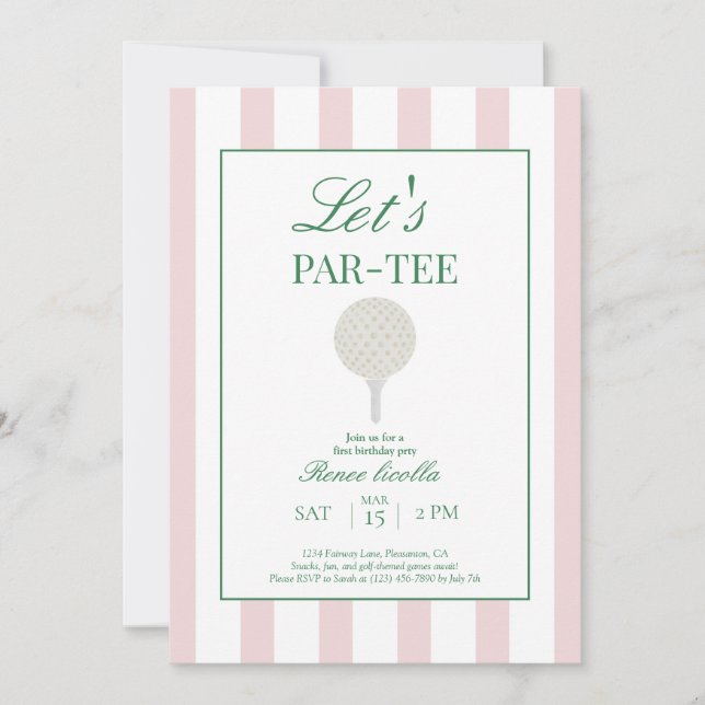 Invitación de cumpleaños número uno de golf Pink L (Anverso)