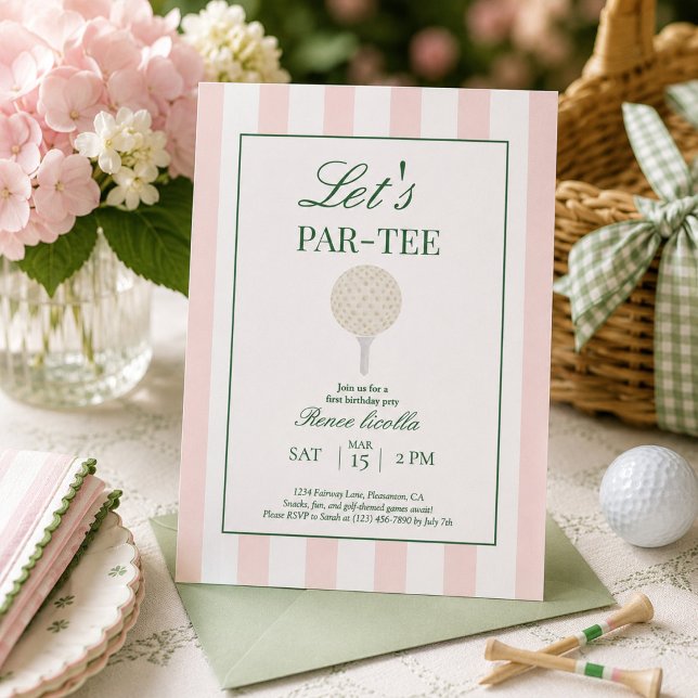 Invitación de cumpleaños número uno de golf Pink L (Subido por el creador)