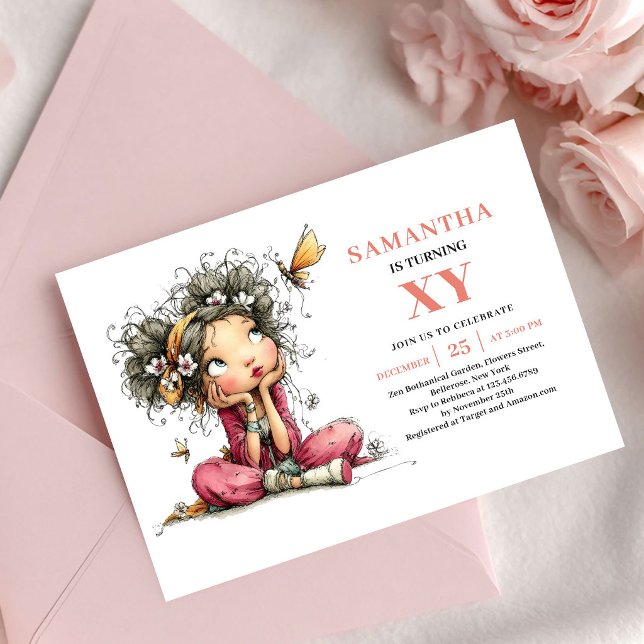 Invitación de Cumpleaños número uno de Graceful Fa (Graceful Fairy Girl 1st Birthday Pink Blush invitation)