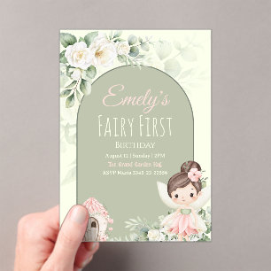 Invitación de cumpleaños número uno de hada de flo